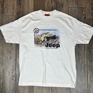 Vintage Jeep Genuine Workwear T-Shirt White Graphic Tee Mens‎ XL